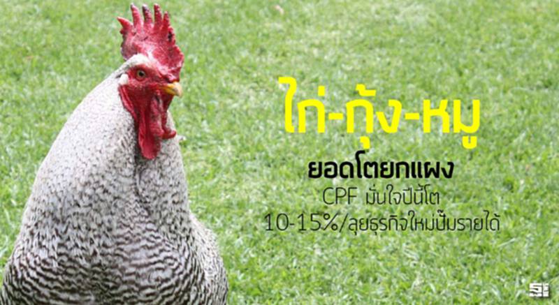 ‘ไก่-กุ้ง-หมู’ยอดโตยกแผง CPF มั่นใจปีนี้โต 10-15%/ลุยธุรกิจใหม่ปั๊มรายได้ ‘ไก่-กุ้ง-หมู’ยอดโตยกแผง CPF มั่นใจปีนี้โต 10-15%/ลุยธุรกิจใหม่ปั๊มรายได้
