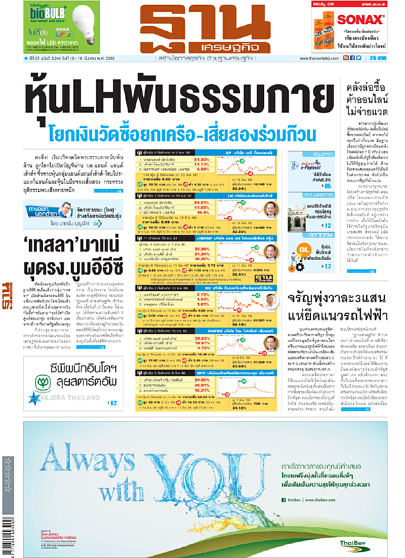 หนังสือพิมพ์ฐานเศรษฐกิจ ปีที่ 37 ฉบับที่ 3,244 วันที่16 -18 มีนาคม พ.ศ. 2560 หนังสือพิมพ์ฐานเศรษฐกิจ ปีที่ 37 ฉบับที่ 3,244 วันที่16 -18 มีนาคม พ.ศ. 2560