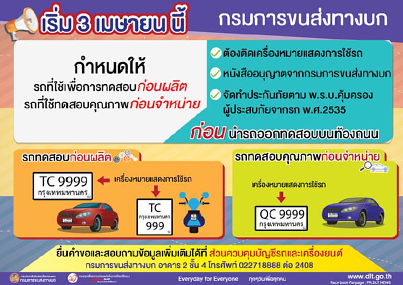 ดีเดย์ ! 3 เม.ย.60 รถที่ใช้ทดสอบคุณภาพต้องติดเครื่องหมายแสดงการใช้ ดีเดย์ ! 3 เม.ย.60 รถที่ใช้ทดสอบคุณภาพต้องติดเครื่องหมายแสดงการใช้