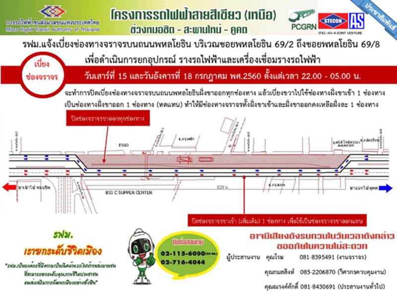 รฟม.แจ้งเบี่ยงจราจรบริเวณซอยพหลโยธิน 69/2 ถึงซอย 69/8วันที่15ก.ค.นี้ รฟม.แจ้งเบี่ยงจราจรบริเวณซอยพหลโยธิน 69/2 ถึงซอย 69/8วันที่15ก.ค.นี้