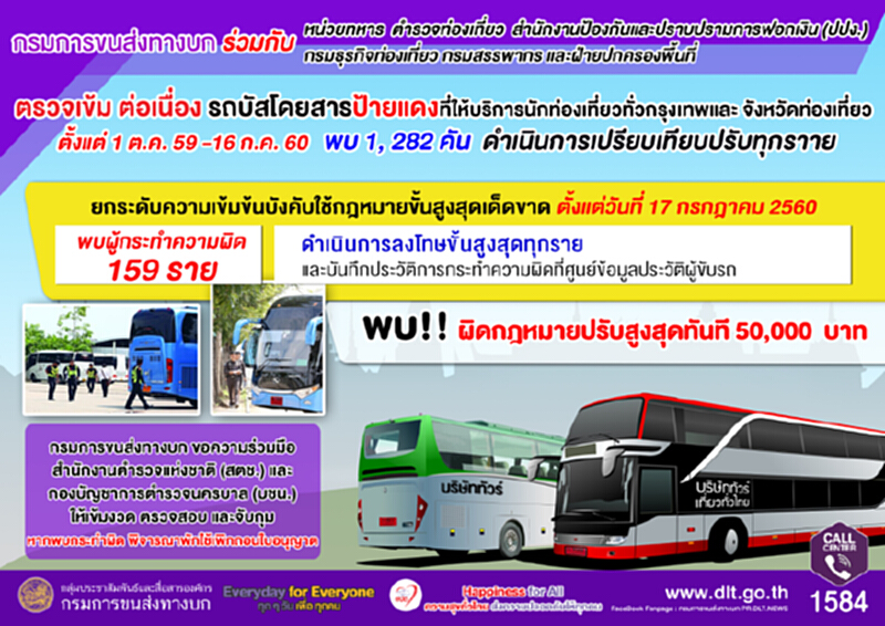 ขบ.ตรวจเข้มฝ่าฝืนใช้รถบัสป้ายแดงรับส่งนักท่องเที่ยวโทษปรับสูงสุด 5หมื่น ขบ.ตรวจเข้มฝ่าฝืนใช้รถบัสป้ายแดงรับส่งนักท่องเที่ยวโทษปรับสูงสุด 5หมื่น