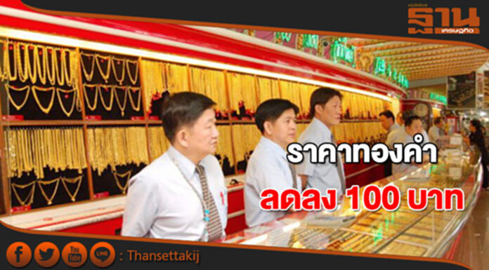 ทองคำในประเทศเช้านี้ราคาลดลง 100 บาท ทองคำในประเทศเช้านี้ราคาลดลง 100 บาท