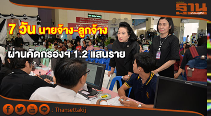"ปลัดแรงงาน"เผย 7 วัน นายจ้าง - ลูกจ้าง ผ่านการคัดกรองฯกว่า 1.2 แสนราย "ปลัดแรงงาน"เผย 7 วัน นายจ้าง - ลูกจ้าง ผ่านการคัดกรองฯกว่า 1.2 แสนราย