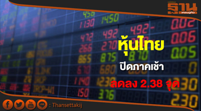 หุ้นไทยปิดภาคเช้าลดลง 2.38 จุด หุ้นไทยปิดภาคเช้าลดลง 2.38 จุด