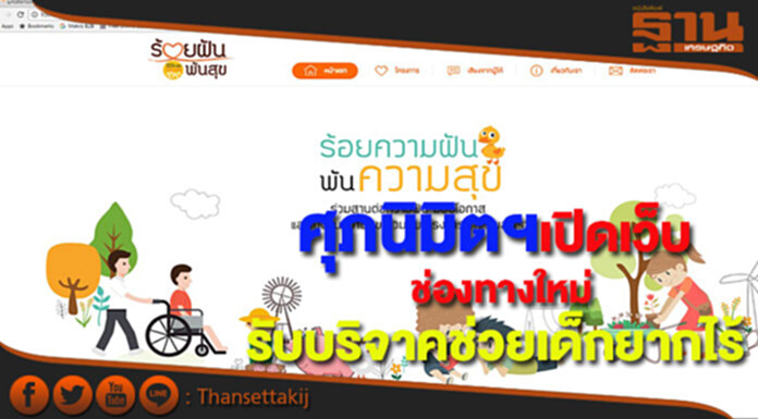 ศุภนิมิตฯเปิดเว็บ 'ร้อยฝันพันสุข'ช่องทางใหม่รับเงินบริจาคช่วยเด็กยากไร้ ศุภนิมิตฯเปิดเว็บ 'ร้อยฝันพันสุข'ช่องทางใหม่รับเงินบริจาคช่วยเด็กยากไร้