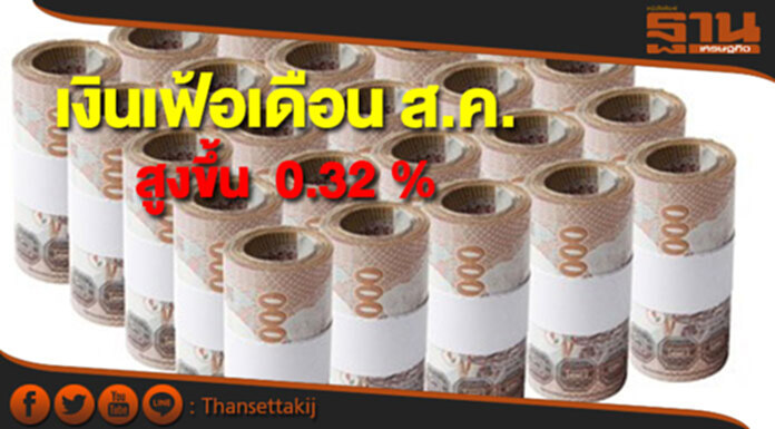เงินเฟ้อเดือน ส.ค. สูงขึ้น 0.32 % จากราคาน้ำมันสูงขึ้น เงินเฟ้อเดือน ส.ค. สูงขึ้น 0.32 % จากราคาน้ำมันสูงขึ้น