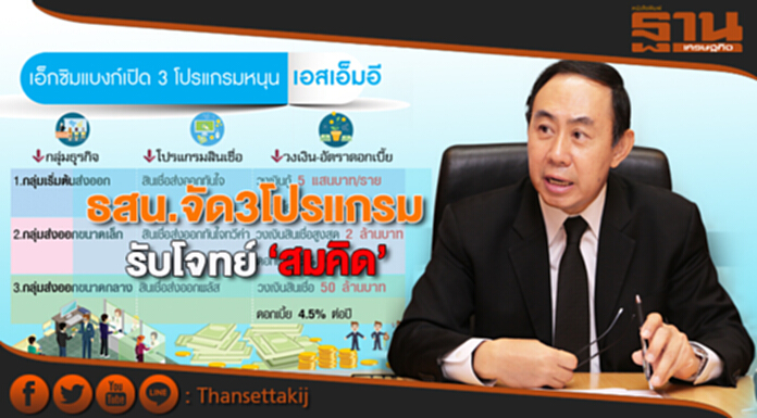 ธสน.จัด3โปรแกรมรับโจทย์‘สมคิด’ 10ปีช่วยเอสเอ็มอี1.5หมื่นราย ธสน.จัด3โปรแกรมรับโจทย์‘สมคิด’ 10ปีช่วยเอสเอ็มอี1.5หมื่นราย