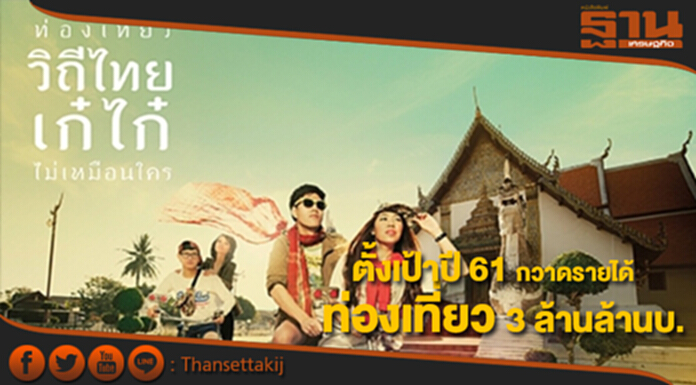 ตั้งเป้าท่องเที่ยววิถีไทยฯกวาดรายได้ 3 ล้านล้านบาท ตั้งเป้าท่องเที่ยววิถีไทยฯกวาดรายได้ 3 ล้านล้านบาท