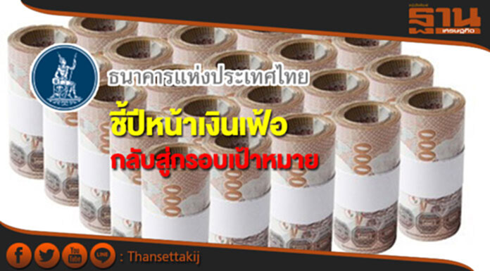 ธปท.ชี้ปีหน้าเงินเฟ้อกลับสู่กรอบเป้าหมาย ธปท.ชี้ปีหน้าเงินเฟ้อกลับสู่กรอบเป้าหมาย