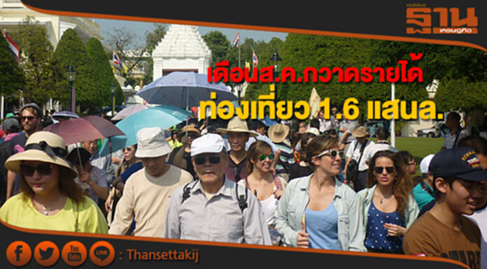 เดือน ส.ค.นักท่องเที่ยวขยายตัว 8.6% สร้างรายได้ 1.6 แสนล้าน เดือน ส.ค.นักท่องเที่ยวขยายตัว 8.6% สร้างรายได้ 1.6 แสนล้าน