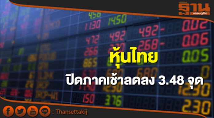 หุ้นไทยปิดภาคเช้าลดลง 3.48 จุด หุ้นไทยปิดภาคเช้าลดลง 3.48 จุด