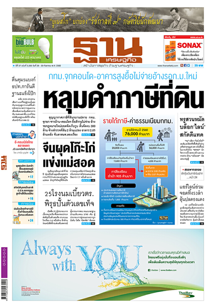 หน้าหนึ่ง! หนังสือพิมพ์ฐานเศรษฐกิจ ปีที่ 37 ฉบับที่ 3,300 วันที่ 28 – 30 กันยายน พ.ศ.2560 หน้าหนึ่ง! หนังสือพิมพ์ฐานเศรษฐกิจ ปีที่ 37 ฉบับที่ 3,300 วันที่ 28 – 30 กันยายน พ.ศ.2560