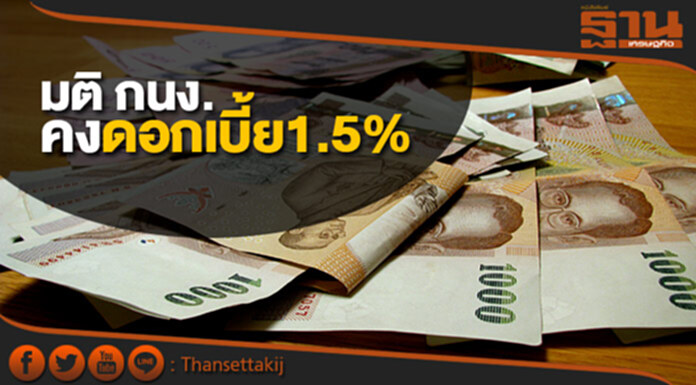 มติ กนง.เอกฉันท์! คงดอกเบี้ย1.5% มติ กนง.เอกฉันท์! คงดอกเบี้ย1.5%