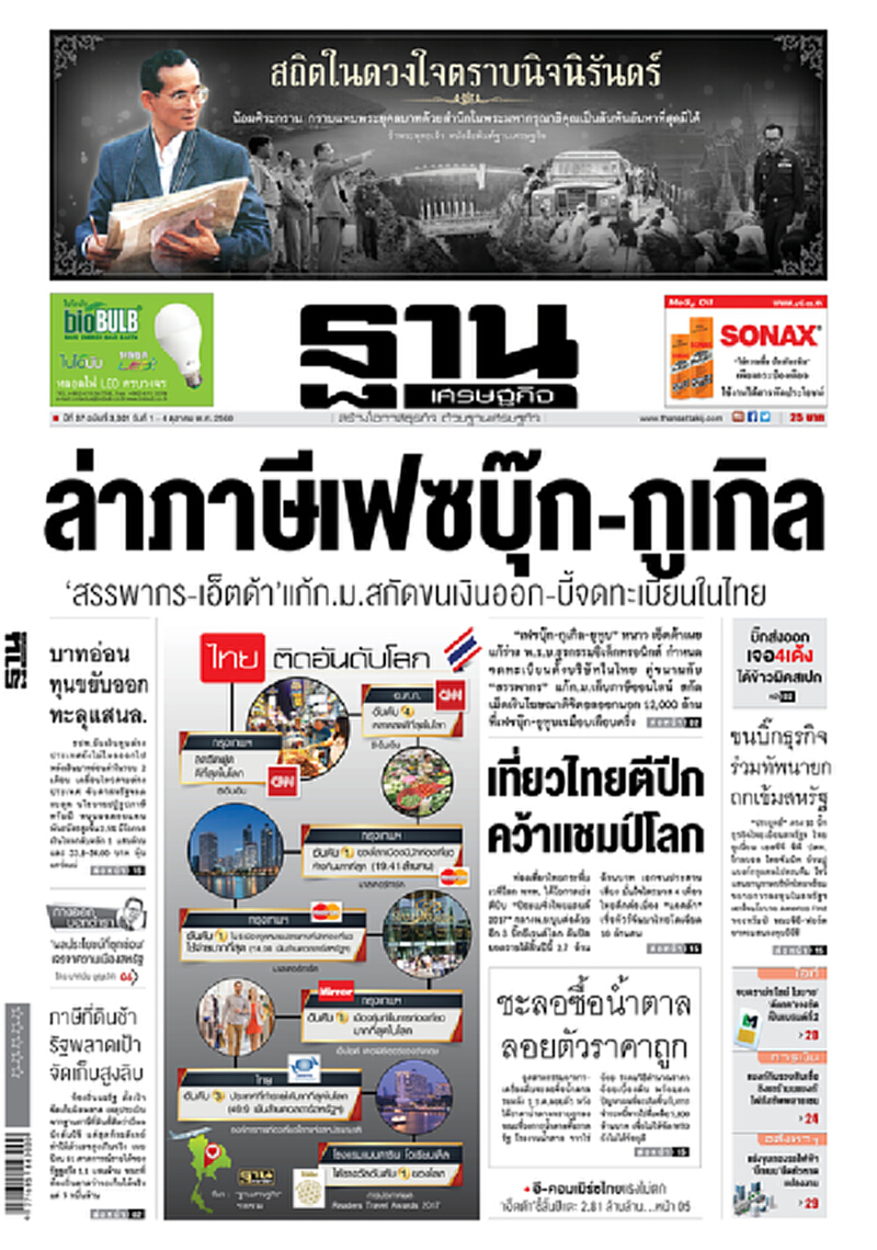 หน้าหนึ่ง! หนังสือพิมพ์ฐานเศรษฐกิจ ปีที่ 37 ฉบับที่ 3,301 วันที่ 1 - 4 ตุลาคม พ.ศ.2560 หน้าหนึ่ง! หนังสือพิมพ์ฐานเศรษฐกิจ ปีที่ 37 ฉบับที่ 3,301 วันที่ 1 - 4 ตุลาคม พ.ศ.2560