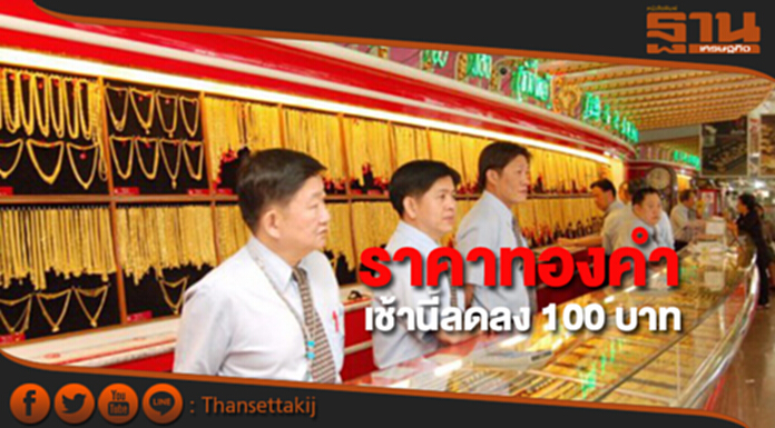 ทองคำในประเทศเช้านี้ราคาลดลง 100 บาท ทองคำในประเทศเช้านี้ราคาลดลง 100 บาท