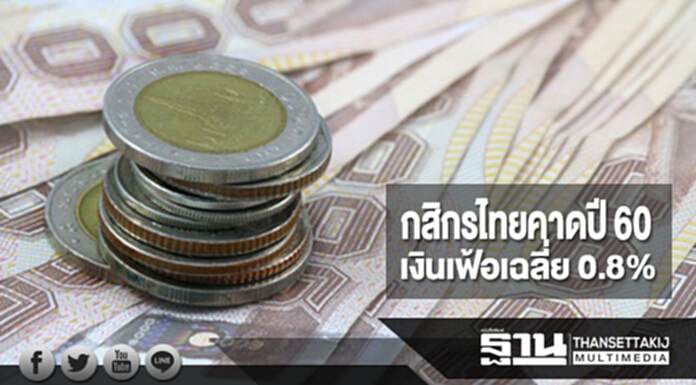 กสิกรไทยคาดปี 60 เงินเฟ้อเฉลี่ยอยู่ที่ 0.8% กสิกรไทยคาดปี 60 เงินเฟ้อเฉลี่ยอยู่ที่ 0.8%