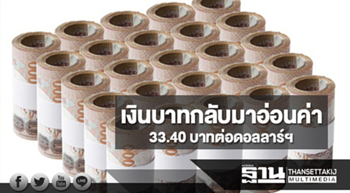 เงินบาทกลับมาอ่อนค่าที่ระดับ 33.40 บาทต่อดอลลาร์ฯ ตามทิศทางดอลลาร์แข็งค่า เงินบาทกลับมาอ่อนค่าที่ระดับ 33.40 บาทต่อดอลลาร์ฯ ตามทิศทางดอลลาร์แข็งค่า