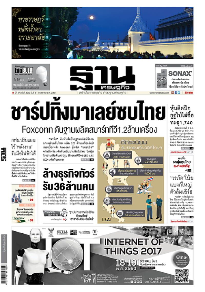 หน้าหนึ่ง! หนังสือพิมพ์ฐานเศรษฐกิจ ปีที่ 37 ฉบับที่ 3,303 วันที่ 8 – 11 ตุลาคม พ.ศ.2560 หน้าหนึ่ง! หนังสือพิมพ์ฐานเศรษฐกิจ ปีที่ 37 ฉบับที่ 3,303 วันที่ 8 – 11 ตุลาคม พ.ศ.2560