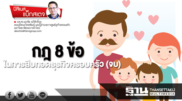 กฎ 8 ข้อ ในการสืบทอดธุรกิจครอบครัว (จบ) กฎ 8 ข้อ ในการสืบทอดธุรกิจครอบครัว (จบ)