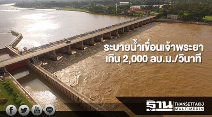 กรมชลเพิ่มการระบายน้ำเขื่อนเจ้าพระยาเกิน 2,000 ลบ.ม./วินาที กรมชลเพิ่มการระบายน้ำเขื่อนเจ้าพระยาเกิน 2,000 ลบ.ม./วินาที