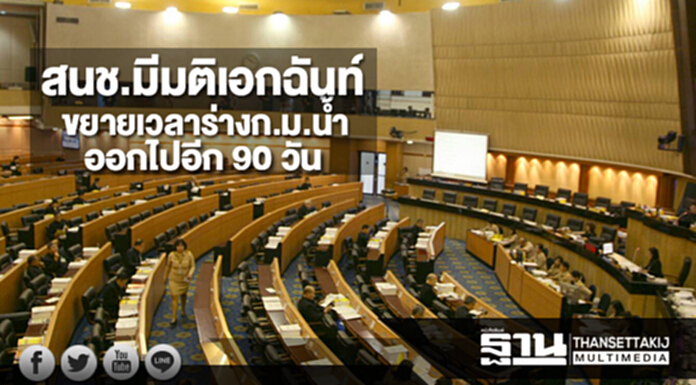 สนช.มีมติเอกฉันท์ขยายเวลา ร่างกฎหมายน้ำ ออกไปอีก 90 วัน สนช.มีมติเอกฉันท์ขยายเวลา ร่างกฎหมายน้ำ ออกไปอีก 90 วัน