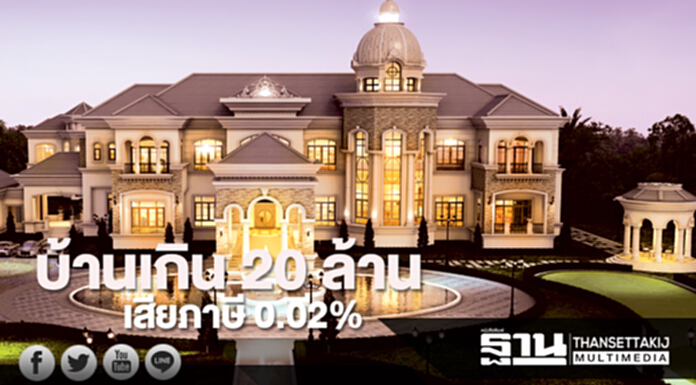 เปิดอัตราภาษีที่ดิน บ้านเกิน 20 ล้าน เสียภาษี 0.02% เปิดอัตราภาษีที่ดิน บ้านเกิน 20 ล้าน เสียภาษี 0.02%