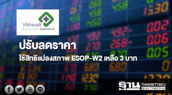 VIBHA ปรับลดราคาใช้สิทธิแปลงสภาพ ESOP-W2 เหลือ 3 บาท VIBHA ปรับลดราคาใช้สิทธิแปลงสภาพ ESOP-W2 เหลือ 3 บาท