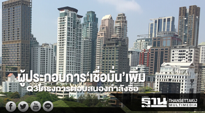 ผู้ประกอบการ‘เชื่อมั่น’เพิ่ม ผลงานQ3กระเตื้องมุ่งโครงการตอบสนองกำลังซื้อ ผู้ประกอบการ‘เชื่อมั่น’เพิ่ม ผลงานQ3กระเตื้องมุ่งโครงการตอบสนองกำลังซื้อ