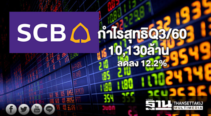 SCBประกาศผลกำไรสุทธิQ3/60จำนวน 10,130ล.ลดลง 12.2% SCBประกาศผลกำไรสุทธิQ3/60จำนวน 10,130ล.ลดลง 12.2%