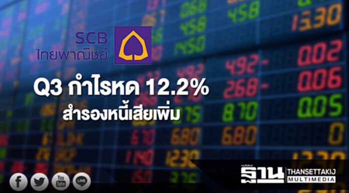 SCB งบ Q3 กำไรหด 12.2% สำรองหนี้เสียเพิ่ม SCB งบ Q3 กำไรหด 12.2% สำรองหนี้เสียเพิ่ม