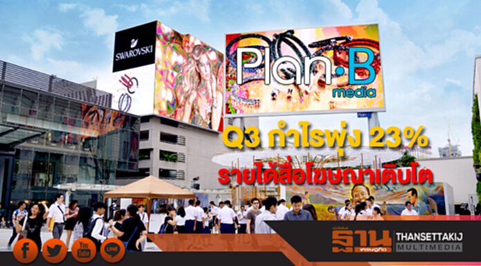 PLANB งบ Q3 กำไรพุ่ง 23% รายได้สื่อโฆษณาเติบโต PLANB งบ Q3 กำไรพุ่ง 23% รายได้สื่อโฆษณาเติบโต
