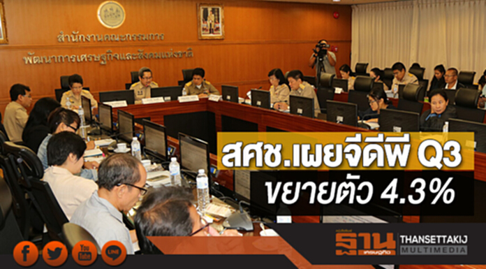 สศช.เผยจีดีพีไตรมาส 3 ขยายตัว 4.3% สศช.เผยจีดีพีไตรมาส 3 ขยายตัว 4.3%