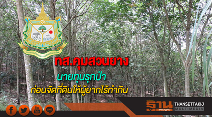 ทส.รุดคุมสวนยางนายทุนรุกป่าก่อนเก็บข้อมูลนำมาจัดที่ดินให้ผู้ยากไร้ทำกิน ทส.รุดคุมสวนยางนายทุนรุกป่าก่อนเก็บข้อมูลนำมาจัดที่ดินให้ผู้ยากไร้ทำกิน