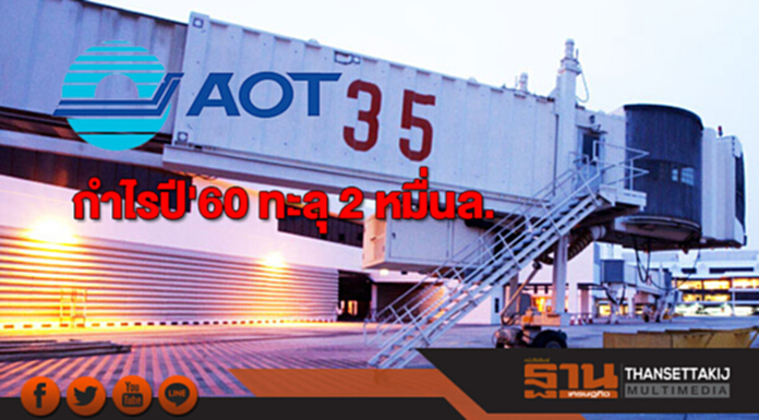 AOT กำไรปี'60 ทะลุ 2 หมื่นล. เติบโต 7.07% AOT กำไรปี'60 ทะลุ 2 หมื่นล. เติบโต 7.07%