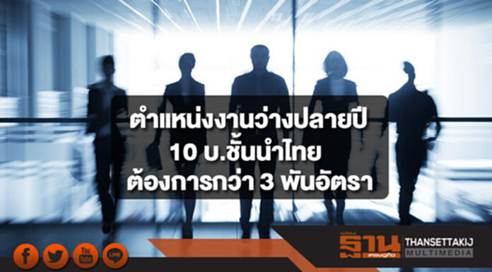 “จ๊อบไทย” เผยตำแหน่งงานปลายปี 10 บริษัทชั้นนำของไทย ต้องการแรงงานรวมกว่า 3,000 อัตรา “จ๊อบไทย” เผยตำแหน่งงานปลายปี 10 บริษัทชั้นนำของไทย ต้องการแรงงานรวมกว่า 3,000 อัตรา