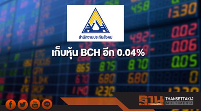 'ประกันสังคม' เก็บหุ้น BCH อีก 0.04% ขยับถือ 5.02% 'ประกันสังคม' เก็บหุ้น BCH อีก 0.04% ขยับถือ 5.02%