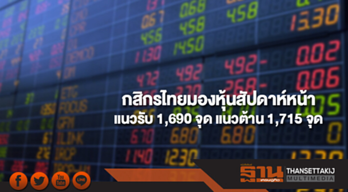 บล.กสิกรไทยมองดัชนีหุ้นไทยสัปดาห์หน้า(4-8 ธ.ค.) มีแนวรับที่ 1,690 และแนวต้านที่ 1,715 จุด บล.กสิกรไทยมองดัชนีหุ้นไทยสัปดาห์หน้า(4-8 ธ.ค.) มีแนวรับที่ 1,690 และแนวต้านที่ 1,715 จุด
