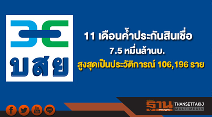 บสย.เผย 11 เดือน ค้ำประกันสินเชื่อ 75,000 ล้านบาท สูงสุดเป็นประวัติการณ์ 106,196 ราย บสย.เผย 11 เดือน ค้ำประกันสินเชื่อ 75,000 ล้านบาท สูงสุดเป็นประวัติการณ์ 106,196 ราย