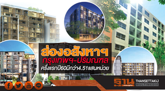 ส่องอสังหาฯ กรุงเทพฯ-ปริมณฑล ครึ่งแรกปี 60 มีกว่า 4.51 แสนหน่วย ส่องอสังหาฯ กรุงเทพฯ-ปริมณฑล ครึ่งแรกปี 60 มีกว่า 4.51 แสนหน่วย