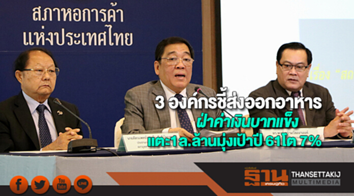 3 องค์กรชี้ปี 60 ส่งออกอาหารฝ่าค่าเงินบาทแข็งแตะ1ล้านล้านบาทมุ่งเป้าปี 61โต 7% 3 องค์กรชี้ปี 60 ส่งออกอาหารฝ่าค่าเงินบาทแข็งแตะ1ล้านล้านบาทมุ่งเป้าปี 61โต 7%