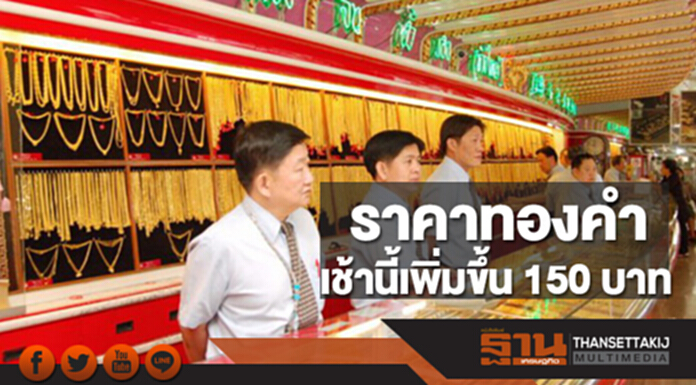ทองคำในประเทศเช้านี้ราคาเพิ่มขึ้น 150 บาท ทองคำในประเทศเช้านี้ราคาเพิ่มขึ้น 150 บาท