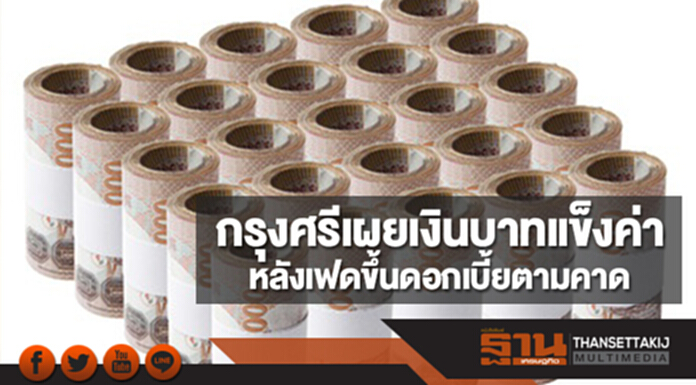 กรุงศรีเผยเงินบาทแข็งค่า หลังเฟดขึ้นดอกเบี้ยตามคาด กรุงศรีเผยเงินบาทแข็งค่า หลังเฟดขึ้นดอกเบี้ยตามคาด