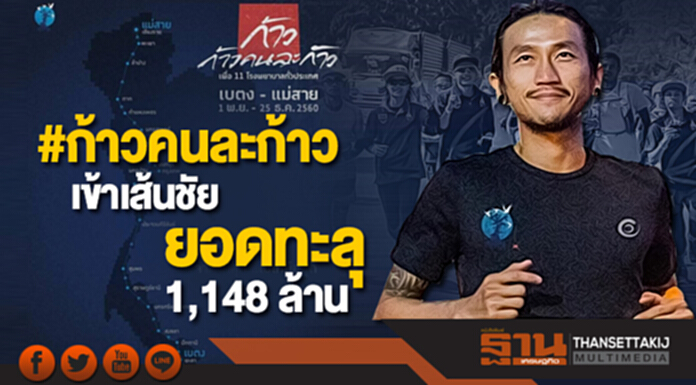 ‘พี่ตูน-คนไทย’ ทำได้... #ก้าวคนละก้าว เข้าเส้นชัย ยอดทะลุ 1,148 ล้าน ‘พี่ตูน-คนไทย’ ทำได้... #ก้าวคนละก้าว เข้าเส้นชัย ยอดทะลุ 1,148 ล้าน