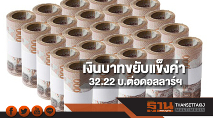 เงินบาทขยับแข็งค่า 32.22 บาทต่อดอลลาร์ฯ ตามค่าเงินดอลลาร์อ่อนค่าเทียบสกุลหลัก เงินบาทขยับแข็งค่า 32.22 บาทต่อดอลลาร์ฯ ตามค่าเงินดอลลาร์อ่อนค่าเทียบสกุลหลัก