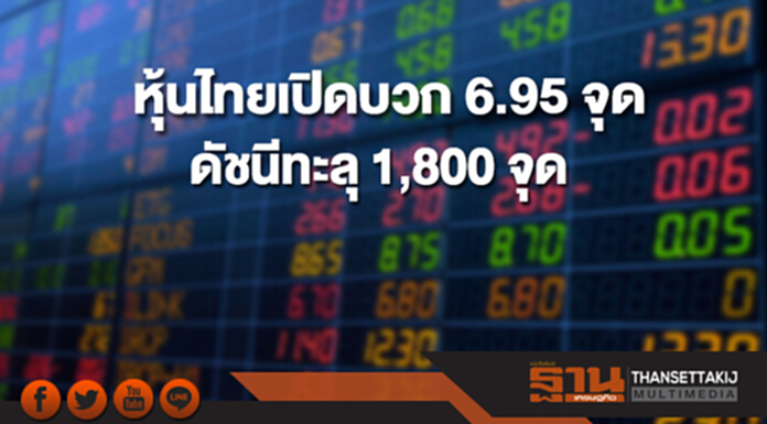 หุ้นไทยเช้านี้เพิ่มขึ้น 6.95 จุด ดัชนีทะลุ 1,800 จุด ด้านตลาดหุ้นเอเชียส่วนใหญ่เปิดบวก หุ้นไทยเช้านี้เพิ่มขึ้น 6.95 จุด ดัชนีทะลุ 1,800 จุด ด้านตลาดหุ้นเอเชียส่วนใหญ่เปิดบวก
