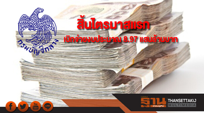 กรมบัญชีกลางเผยผลเบิกจ่ายสิ้นไตรมาสแรก 8.97 แสนล้านบาท กรมบัญชีกลางเผยผลเบิกจ่ายสิ้นไตรมาสแรก 8.97 แสนล้านบาท