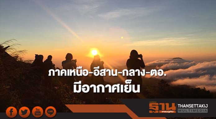 ภาคเหนือ อีสาน ตอ. และภาคกลาง มีอากาศเย็น ภาคใต้มีฝนเพิ่มขึ้น ภาคเหนือ อีสาน ตอ. และภาคกลาง มีอากาศเย็น ภาคใต้มีฝนเพิ่มขึ้น