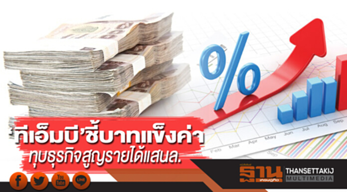 ‘ทีเอ็มบี’ชี้บาทแข็งค่า ทุบธุรกิจสูญรายได้แสนล. ‘ทีเอ็มบี’ชี้บาทแข็งค่า ทุบธุรกิจสูญรายได้แสนล.