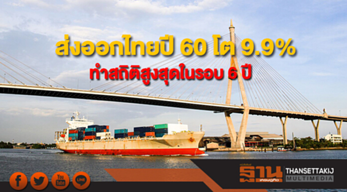 ส่งออกไทยปี 60 โต 9.9% ทำสถิติสูงสุดในรอบ 6 ปี ส่งออกไทยปี 60 โต 9.9% ทำสถิติสูงสุดในรอบ 6 ปี
