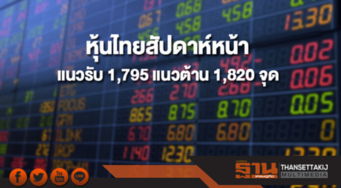 บล.กสิกรไทยมองดัชนีหุ้นไทยสัปดาห์หน้า(19-23 ก.พ.) มีแนวรับที่ 1,795 และแนวต้านที่ 1,820 จุด บล.กสิกรไทยมองดัชนีหุ้นไทยสัปดาห์หน้า(19-23 ก.พ.) มีแนวรับที่ 1,795 และแนวต้านที่ 1,820 จุด